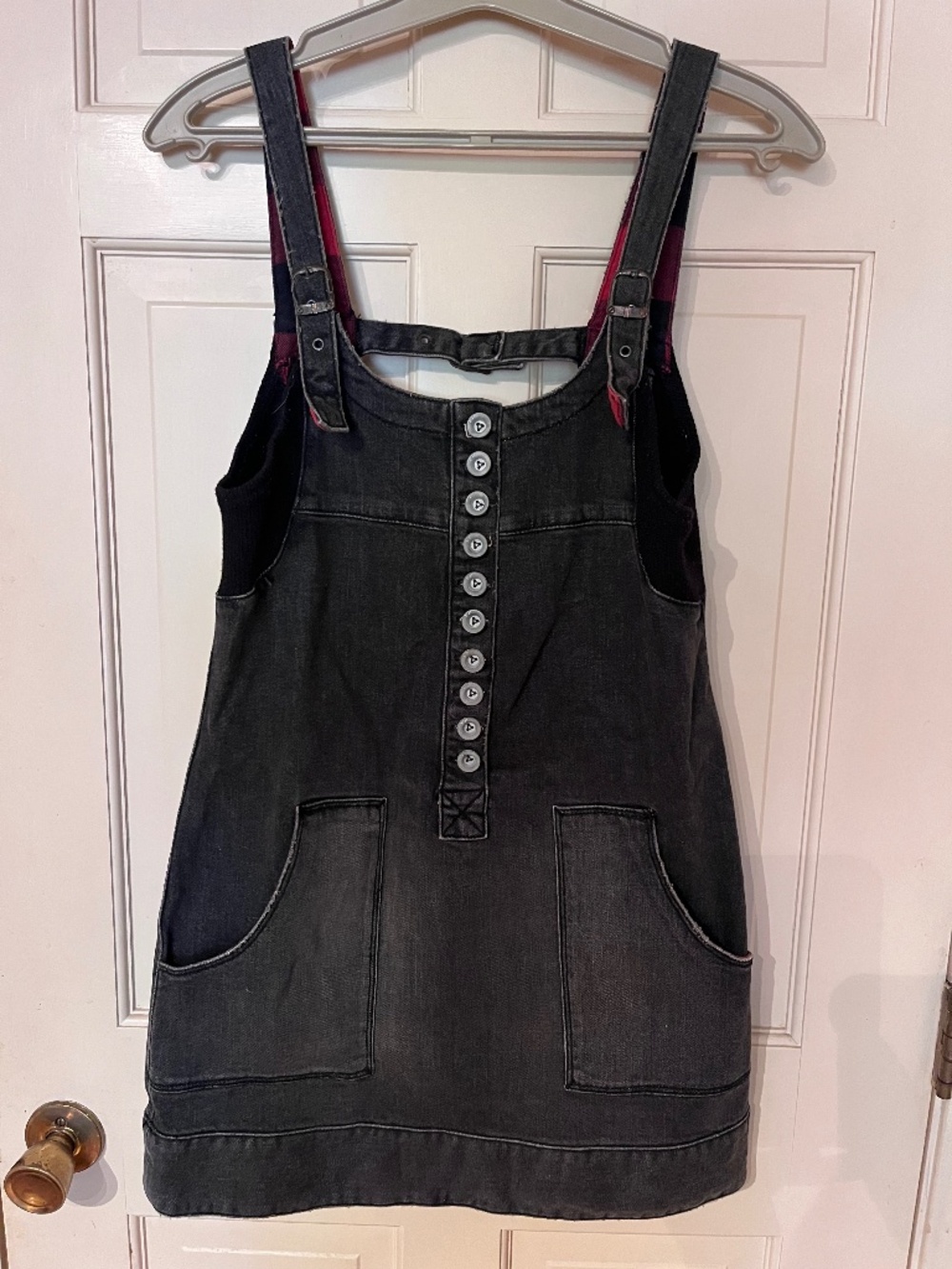 Washed Black Distressed Denim Jumper Dress - S